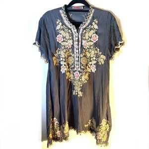 Johnny Was Charcoal Embroidered Tunic M Medium